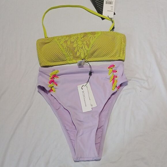BCBGeneration  tube top  high waisted bikini  Lavendar and yellow Sz XXS NWT - Picture 1 of 11